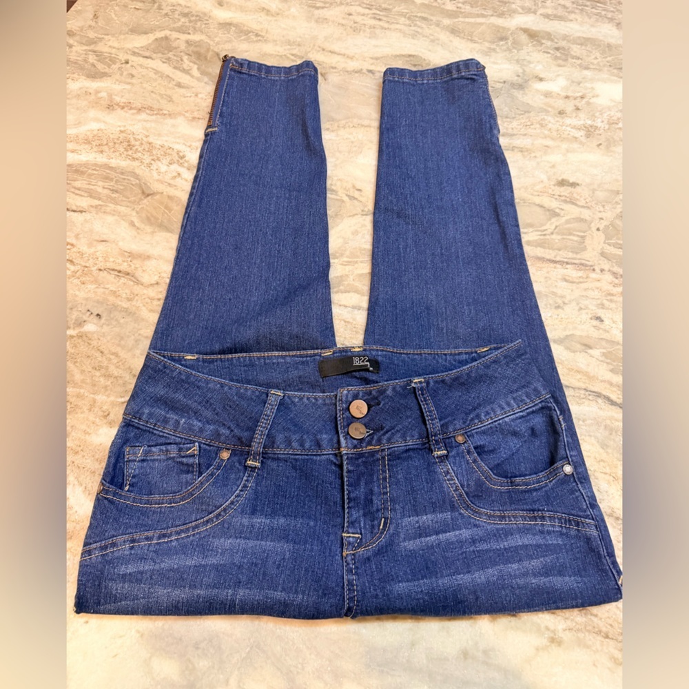 1822 Denim Blue Stretch Jeans Mid Rise Skinny Slim Leg Size 10P